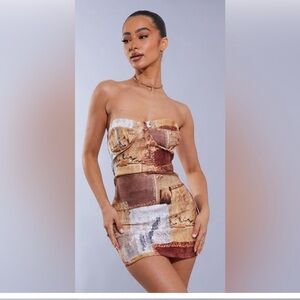 NWT Patchwork Strapless Mini Dress
